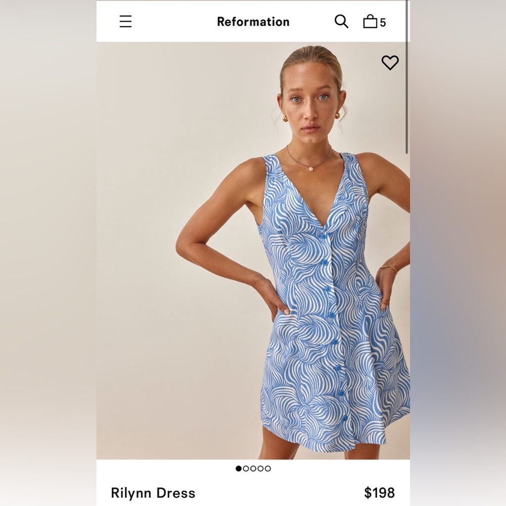 Reformation Blue and White Mini Rilynn Dress
